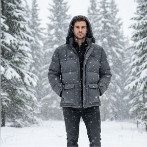 JOS. A BANK 1905 MENS GREY DOWN HOODED PUFFER PARKA COAT- size M